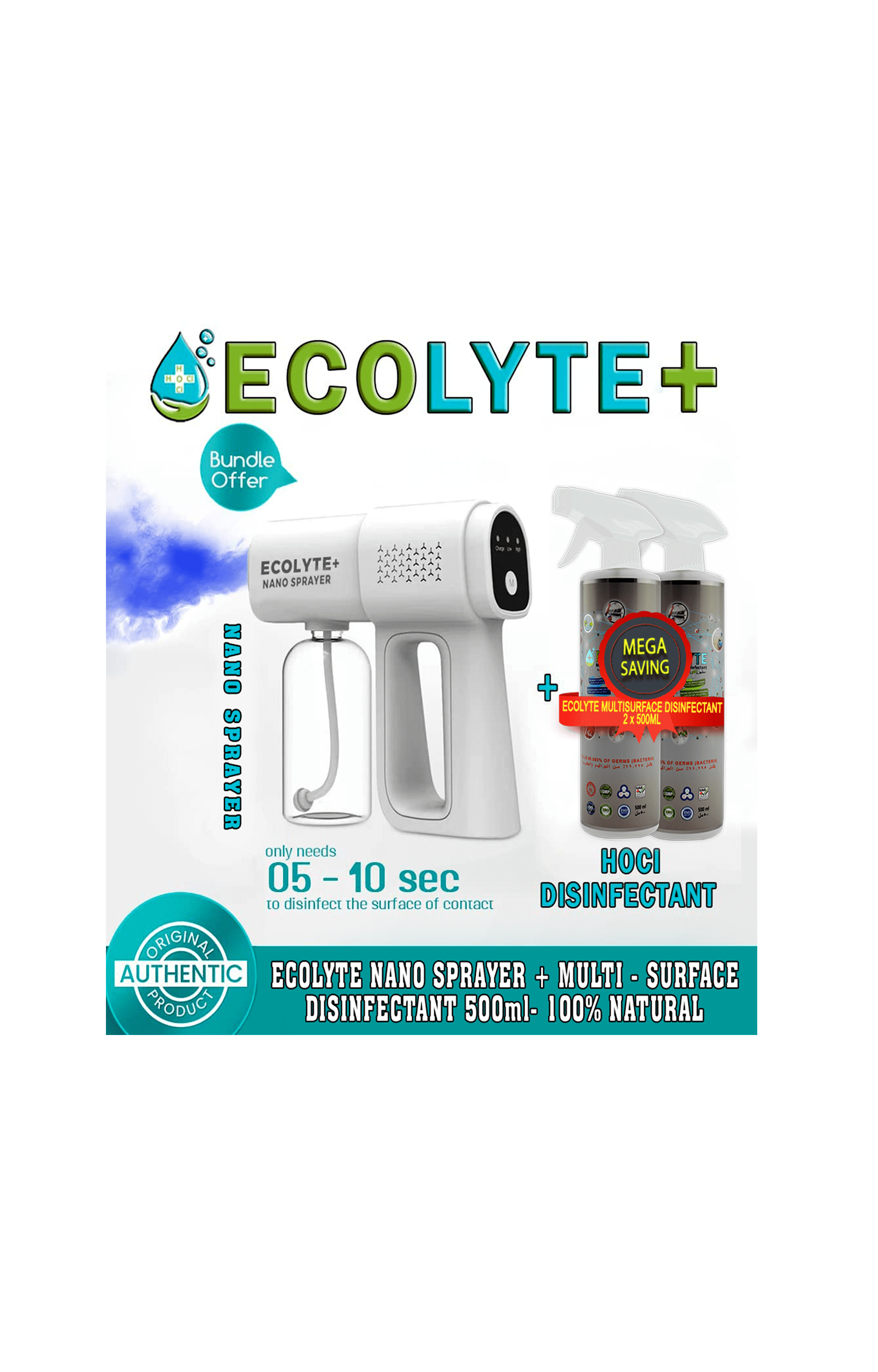 ECOLYTE Best Disinfectant Nano Sprayer with ECOLYTE Multi-Surface Disinfectant